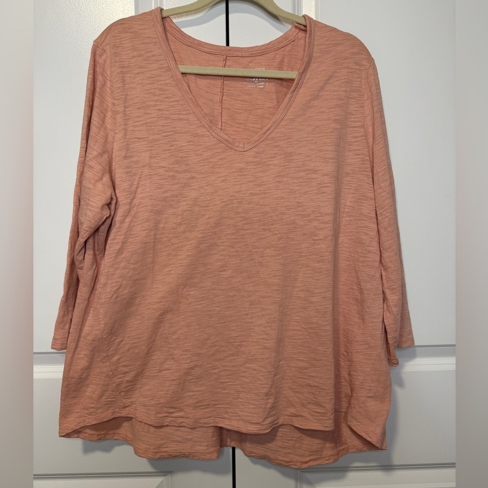 Chico’s Ultimate Tee Peach Slub Knit Long Sleeve V Neck Size 3 (XL)